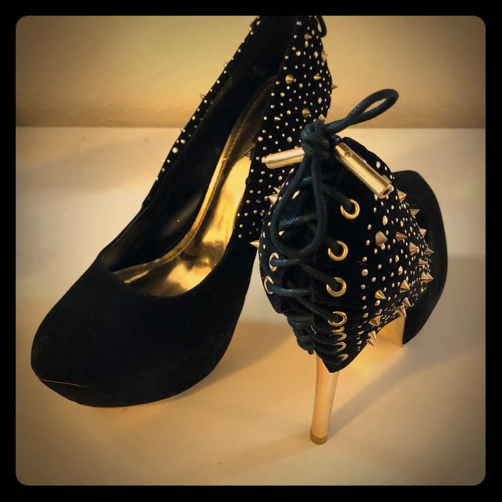Corset back studded heels